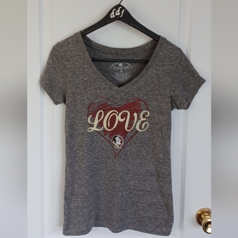 WOMEN'S COLOSSEUM ATHLETICS MEDIUM FLORIDA STATE "LOVE" V-NECK HEATHER GRAY TEE